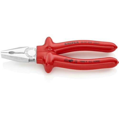 KNIPEX 絶縁ペンチ 1000V絶縁 ディップコートハンドル 200mm ( 0307-200 ...