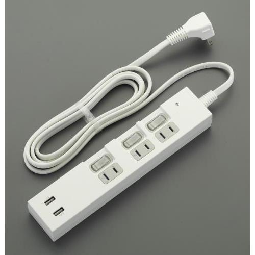 エスコ (ESCO)  EA815GM-82B AC100V/2m タップ(USBポート 2口/個別...