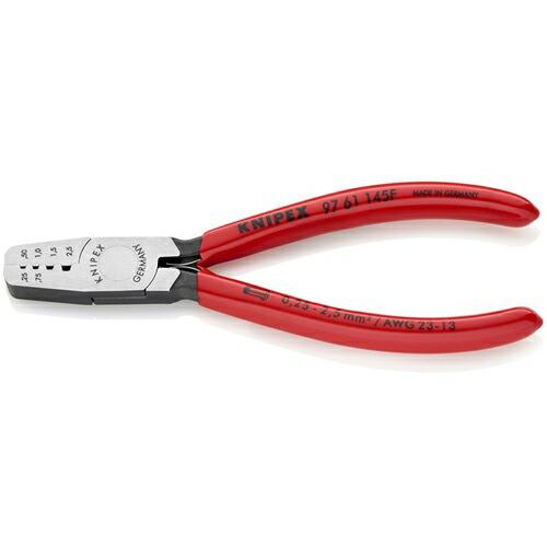KNIPEX エンドスリーブ用圧着ペンチ ばね付 プラスチックハンドル ( 9761-145F ) ...