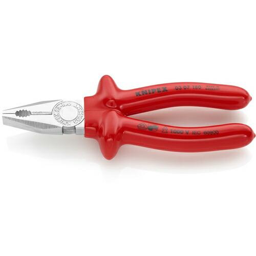 KNIPEX 絶縁ペンチ 1000V絶縁 ディップコートハンドル 180mm ( 0307-180 ...