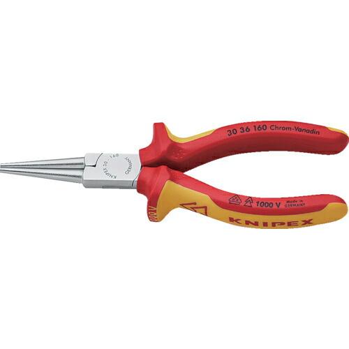 KNIPEX 絶縁1000Vロングノーズプライヤー 先端丸型 160mm ( 3036-160 ) ...