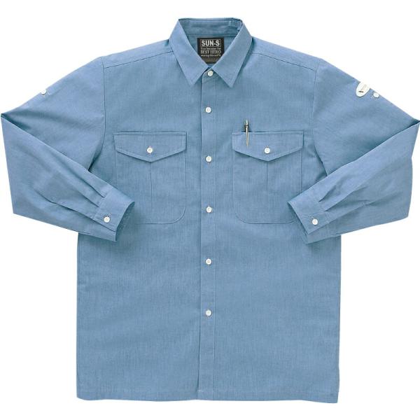 サンエス　長袖シャツ　ブルー/LLサイズ ( WA019 4ブルー LL )