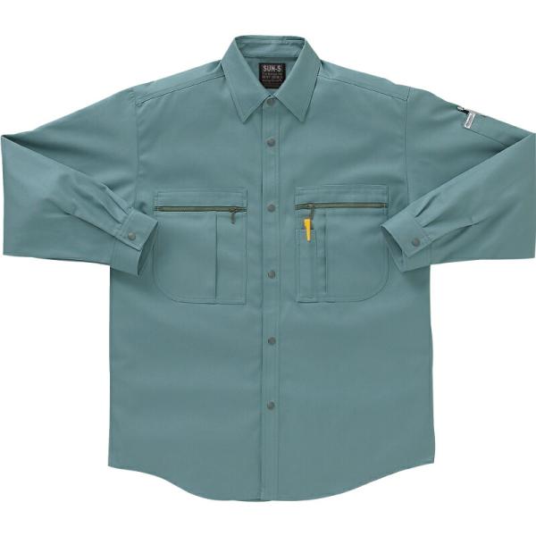 サンエス　長袖シャツ　アルペングリーン/4Lサイズ ( WA2590 47アルペングリーン 4L )