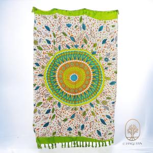 10002776　パレオ　更紗　ヒラソル　リーフ　グリーン　バティック　マルチクロス　バリ布　アジアン　バリ雑貨　インテリアカバー