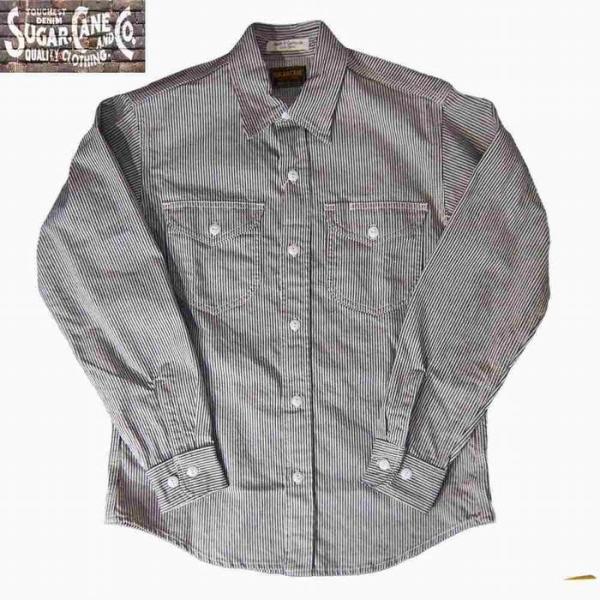 SUGAR CANE/シュガーケーン ヒッコリーストライプL/Sワークシャツ　ネイビー  　 Mサイ...