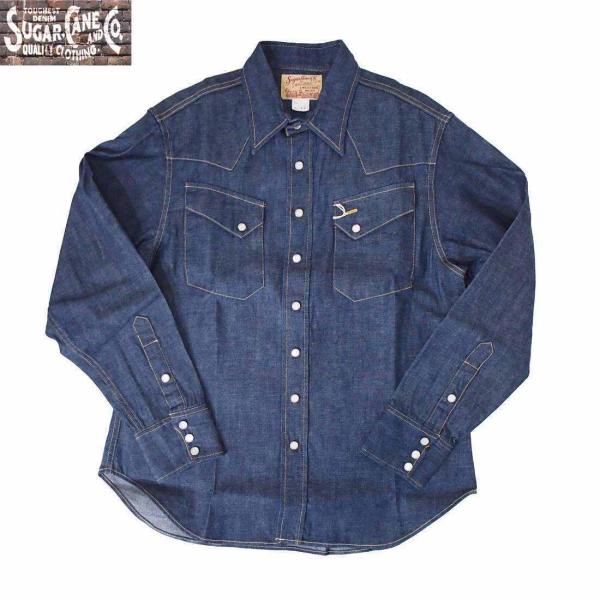 SUGAR CANE/シュガーケーン 　ブルーデニム　L/Sウェスタンシャツ　ネイビー  　 Mサイ...