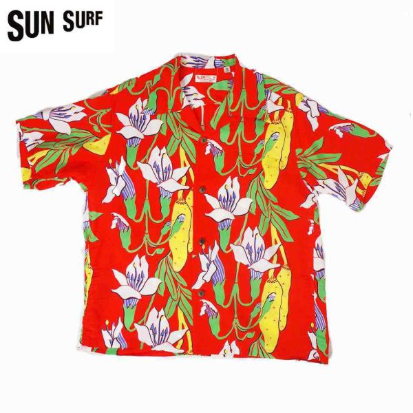 SUN SURF/サンサーフ 　ハワイアンシャツ「CANOE TREE」レッド　Mサイズ　 送料無料