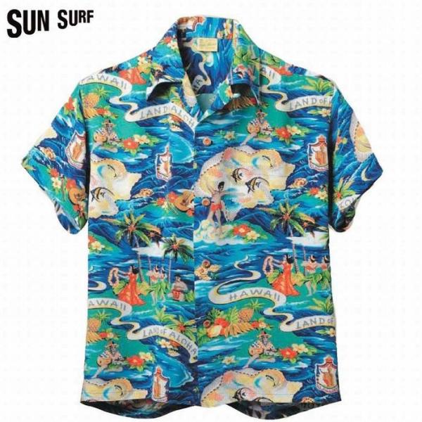 SUN SURF/サンサーフ 　ハワイアンシャツ「LAND OF ALOHA」ネイビー　Mサイズ　 ...