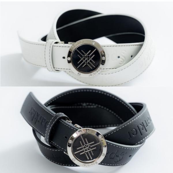 ベルト メンズ ロゴ入り 黒 白 カッコいい 丸いバックル 最大107cm対応 カット調整 フリーサ...