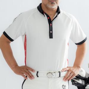 メンズゴルフウェア 白 ポロシャツ ストレッチ素材 撥水  ボタンダウンシャツ シンプル かっこいい｜order-suit-seigaya