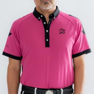 メンズゴルフウェア ピンク 黒 ポロシャツ ストレッチ素材 UVカット ボタンダウンシャツ シンプル かっこいい｜order-suit-seigaya