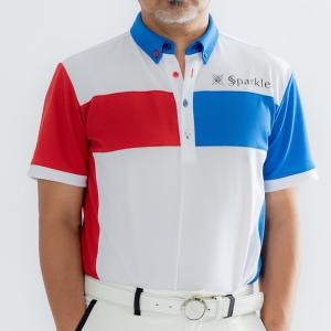 メンズゴルフウェア カラフル ポロシャツ ボタンダウンシャツ ストレッチ素材 UVカット 通気性抜群 赤 青 白｜order-suit-seigaya