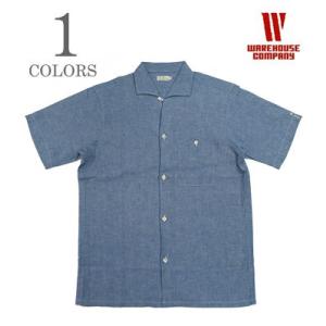 ウエアハウス 半袖 イタリアンカラー オープンカラーシャツ WAREHOUSE ロープインディゴシャンブレー OPEN COLLAR SHIRTS 3091-CHAM