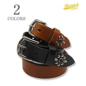 栃木レザー フラワー型スタッズベルト 黒 ターコイズスポッツ 一枚革