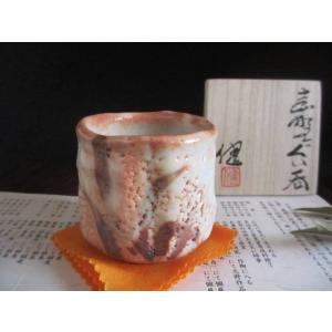 ぐい呑み 鼠志野 草文 ぐい呑 （共箱） 源九郎窯 加藤健 KA-230 : 織部