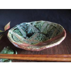 早蕨窯 佐藤和次作 織部　蟹絵　丸皿5枚　紙製共箱 早蕨窯 佐藤和次作 織部 蟹絵 丸皿5枚 紙製共