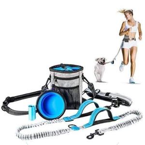 犬 リード ハンズフリー 伸縮リード ウェストベルト ショック吸収 うんち袋付き リード 小型 中型 大型 調整可能 反射素材 折り畳み式 ペット食器