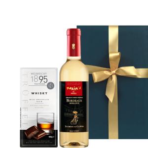 誕生日ギフト ワインとスイーツのセット フランス ボルドー  白ワイン やや甘口 ハーフボトル チョコレート ギフト箱付 メッセージカード 御祝 お返し 送料無料