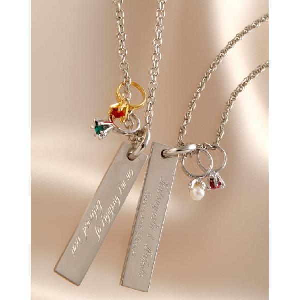 ギフト 名入れ プレゼント Wベビーリング付ロングプレートネックレス