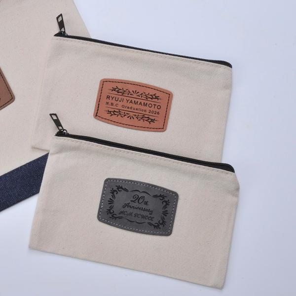 名入れ ギフト LXX ポーチ オリジナルレザータグ付き ファスナーキャンバスフラットポーチ Sサイ...