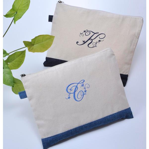 名入れ ギフト 刺繍　女の子　女子　ポーチ　バックインバック　Lサイズ　デニムライン　