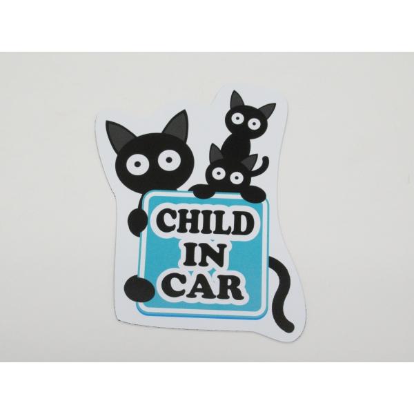 child in car チャイルドインカー マグネットシート ステッカー 猫 ブルータイプ  子供...