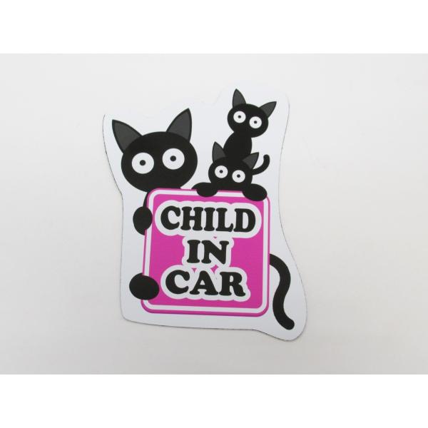 child in car チャイルドインカー マグネットシート ステッカー 猫 ピンクタイプ 子供乗...