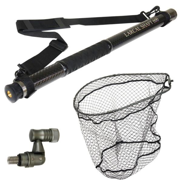 おり釣具 カーボン玉の柄 ラーカルシャフト6M 折りたたみランディングネット Lセット ガンメタ (...