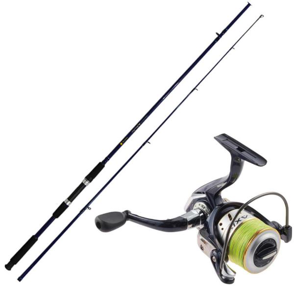 シーバスロッド ＆ PEライン付きリール セット ビッグシルバーファイター8.0f ＆ ラグジスLX...