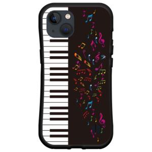スマホケース iPhone 15 アイフォン フィフティーン 耐衝撃 ハイブリッドケース ストラップホール付 ピアノと音符