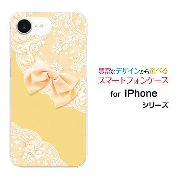 スマホケース iPhone 16e ハードケース/TPUソフトケース レース＆リボン (イエロー) ...