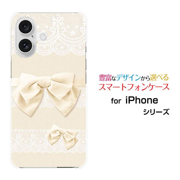 スマホケース iPhone 16 Plus ハードケース/TPUソフトケース レース＆リボン (ホワ...