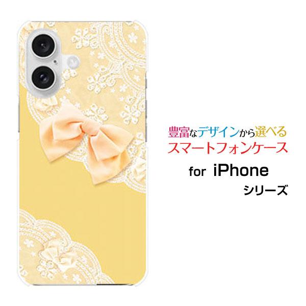 スマホケース iPhone 16 Plus ハードケース/TPUソフトケース レース＆リボン (イエ...