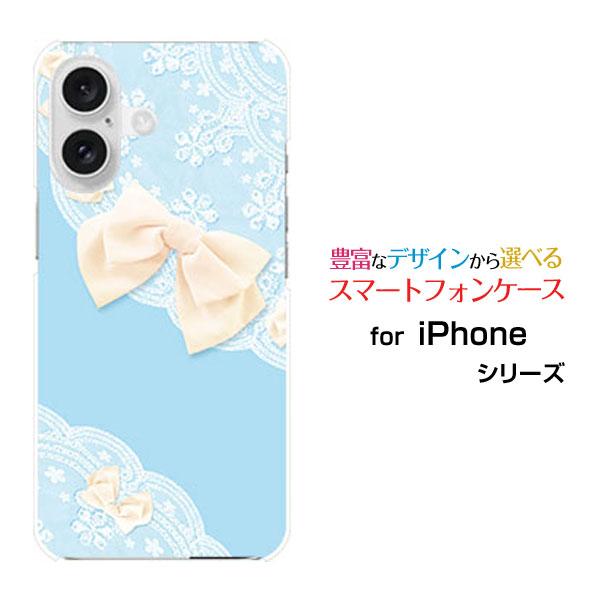 スマホケース iPhone 16 Plus ハードケース/TPUソフトケース レース＆リボン (ブル...