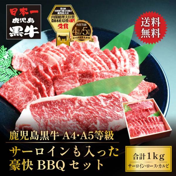 焼肉 和牛 鹿児島黒牛 黒毛和牛 A4 A5等級 ステーキも入った豪快BBQセット 1kg サーロイ...