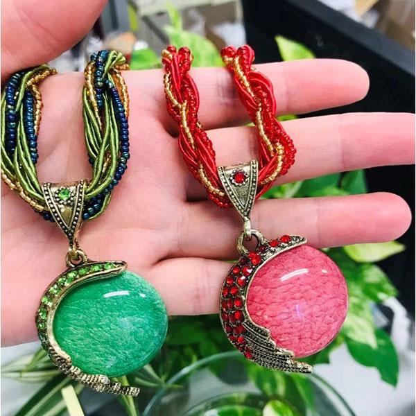 丸紐ネックレス レッド グリーン ストーン キラキラ ネックレス アクセサリー かわいい オシャレ ...