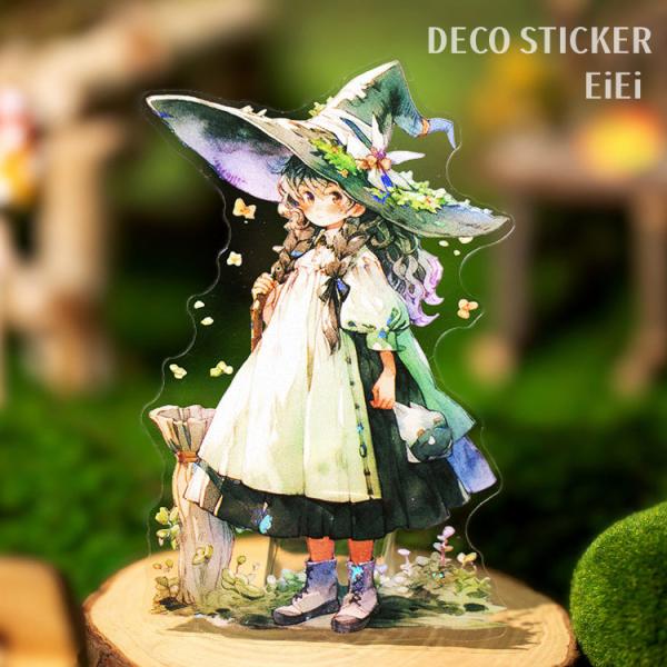 即納 新色追加 人物シール 大きめ 箔押し 貝シェル光 魔女 イラスト シール コラージュ素材  キ...