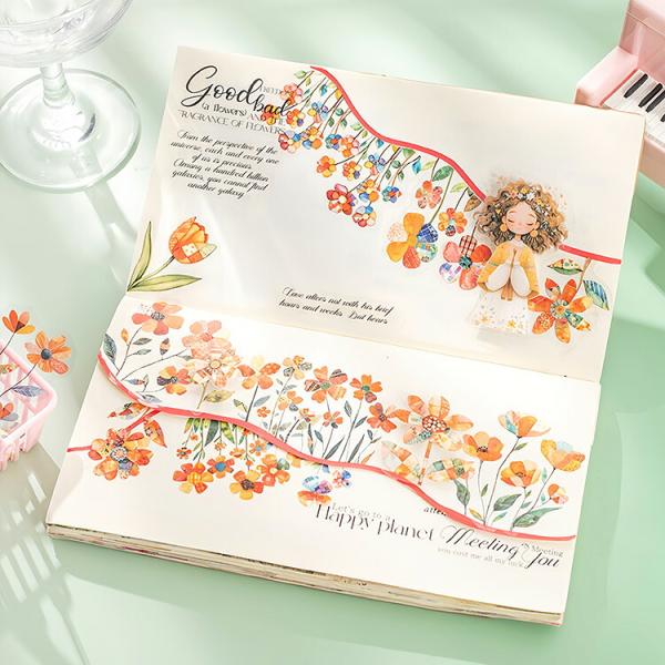 耐水シール 手描き風 挿絵 挿画 挿し絵 花柄 花畑 幻想的 道 道路 自然風景 背景 ひまわり 向...