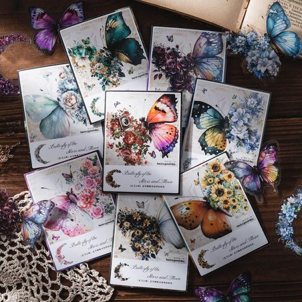 海外シール 透明シール フレークシール 透ける シール 蝶々 バタフライ クリアシール 30枚  P...