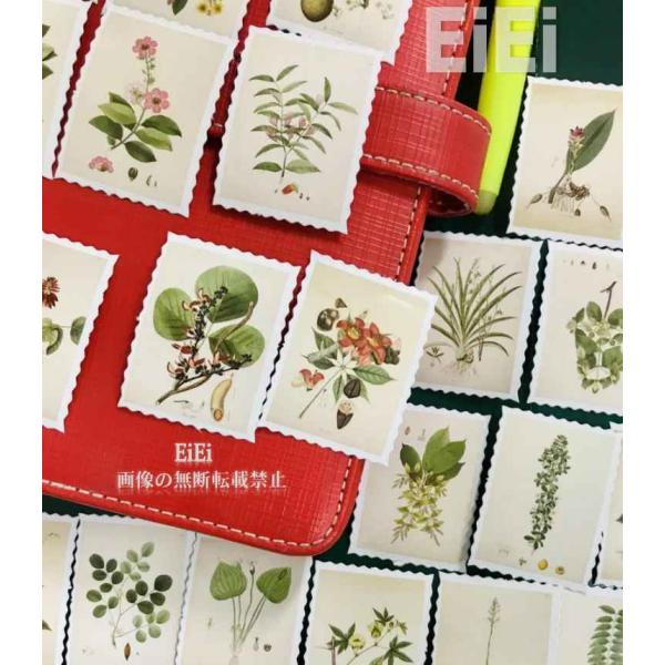 即納 海外 45枚 切手 フレークシール イラストステッカー 西洋 植物 レトロ ジャンクジャーナル...