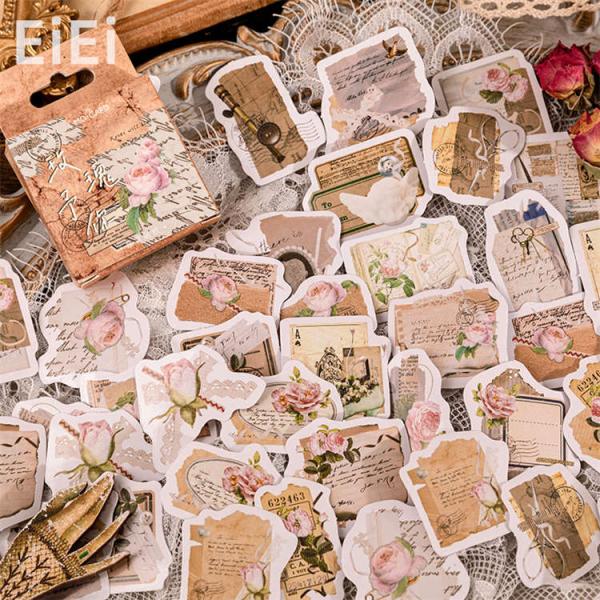 海外シール コラージュ素材 花 薔薇 ローズ レース フラワー 英語 英字 フレークシール 海外ステ...