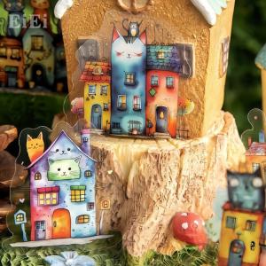 かわいい 小屋 クリアシール 46枚 幻想的 童話 家 城 猫の家 魔法 猫 昔話 建物 建築 イラスト シール キャラクターステッカー コラージュ素材 sztz-46-063