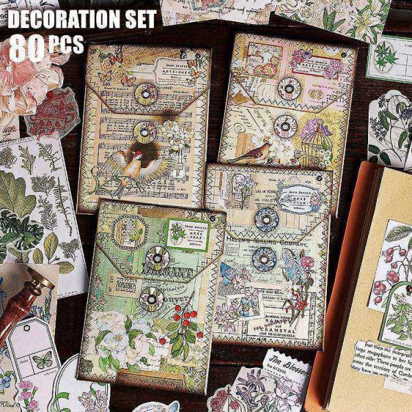 80枚 異素材 コラージュ素材セット 2種類素材 詰め合わせセット 大容量 スクラップブッキング ヴ...