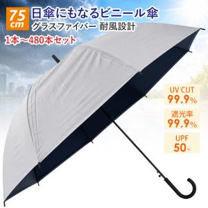 即納 75cmジャンプ式 日傘にもなるビニール傘 グレー×黒コーティング 晴雨兼用 1本(サンプル) UVカット UPF 遮光遮熱 ジャンプ式 耐風 丈夫