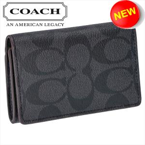 【新品未使用】 COACH ブラックレザー 名刺入れ カードケース 名刺入れ PVC シグネチャー 総柄 ロゴ 黒 ブラック