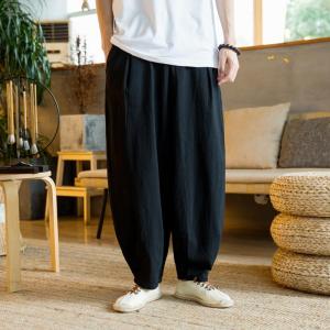サルエルパンツ メンズ ロング リネン ワイド...の詳細画像3