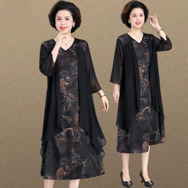 ワンピースドレス50代60代パーティードレス結婚式お呼ばれドレス50代大きいサイズ3L袖あり七分袖重...