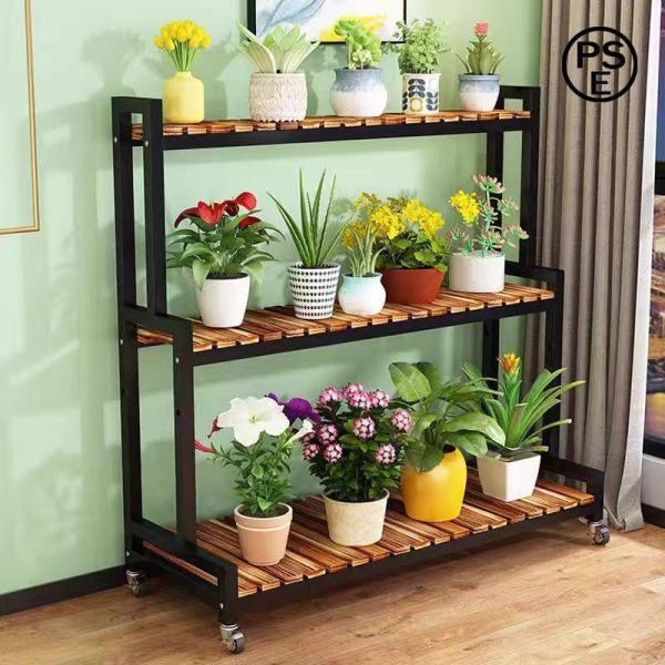 多肉植物観葉植物ラック2段3段多機能フラワースタンド、幅80cm100cm120cm植物棚花台キャス...