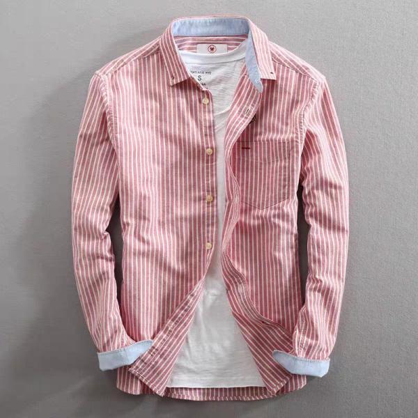 オックスフォードシャツ メンズ長袖ストライプ  ボタンダウンでシンプル 春秋のカジュアルシャツに き...