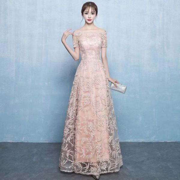 ロングドレス袖ありマキシ丈Ａライン演奏会ピアノ発表会や結婚式にフォーマルパーティードレス二次会ウェデ...